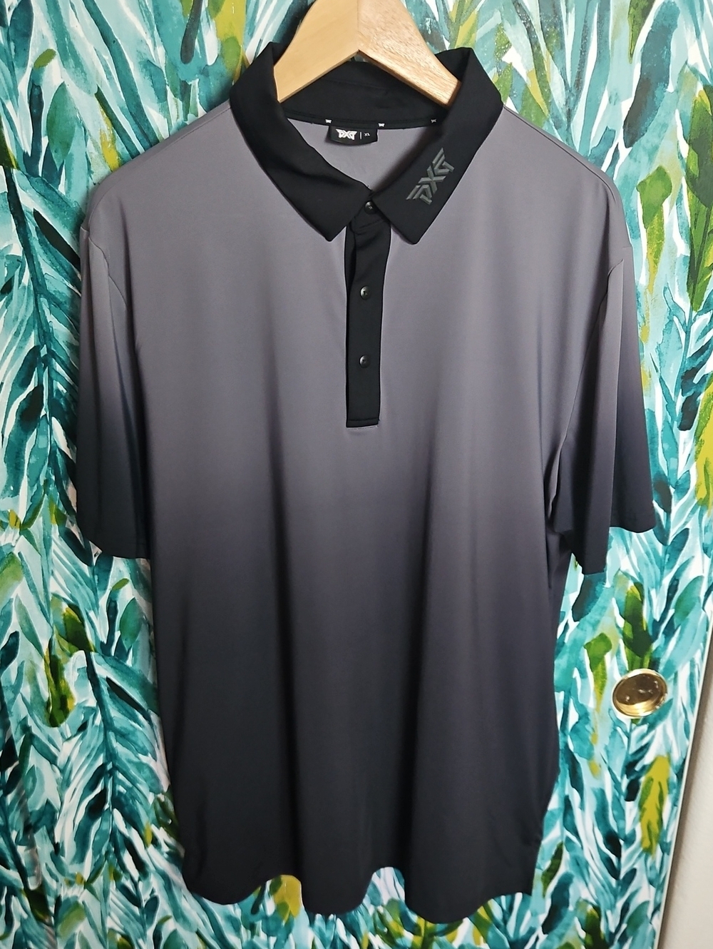 PXG Men’s Black to Gray Ombre Performance Polo W Raised Logo On Collar - Size XL